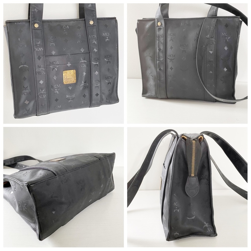 MCM vintage black visetos canvas shoulder bag - Picture 4 of 11